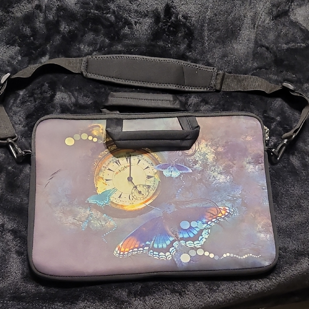 Butterfly and Clock Design Laptop Bag